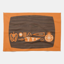 Vintage planche à découper et veg orange, serviett