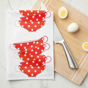 Linge De Cuisine Vintage Polka dot teacup rouge blanc
