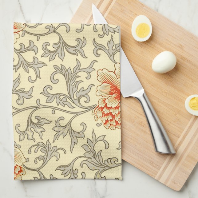 Linge De Cuisine Vintage rose gris botanique (Quart Plié)