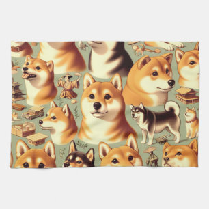 Linge De Cuisine Vintage Shiba Inu Motif sans couture