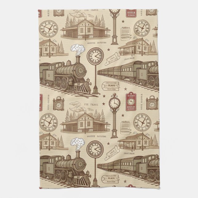 Linge De Cuisine Vintage Train Station Pattern (1) (Vertical)