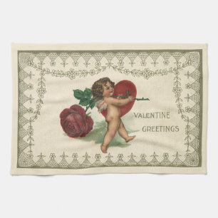 Linge De Cuisine Vintage Victorian Valentine Cherub, Rose et coeur