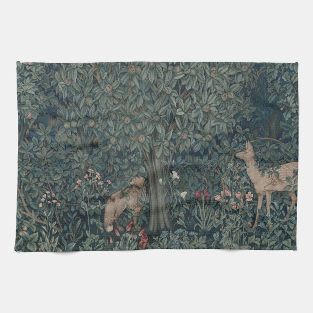 Linge De Cuisine Vintage William Morris Forêt verte Animaux (Horizontal)