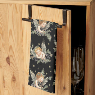 Linge De Cuisine Vintages anges noir motif