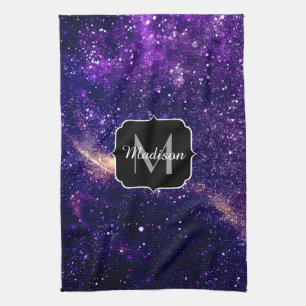 Linge De Cuisine Violet violet galaxie abstraite Monogramme personn