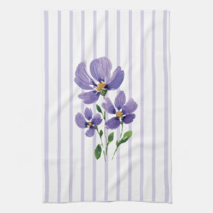 Linge De Cuisine violettes peintes à l'aquarelle avec des rayures