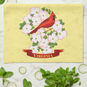 Linge De Cuisine Virginie State Cardinal Bird and Dogwood Flower