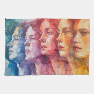 Linge De Cuisine Visages des femmes - Peinture aquarelle