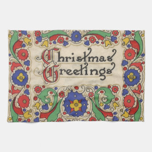 Linge De Cuisine Voeux de Noël Vintage avec bordure décorative