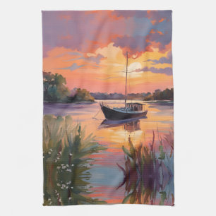 Linge De Cuisine Voilier au lever du soleil 