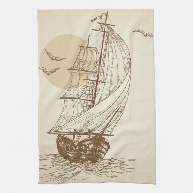 Linge De Cuisine Voilier vintage (Vertical)