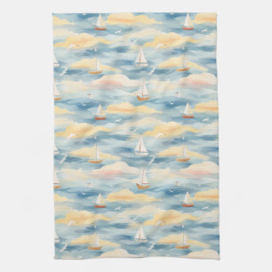 Linge De Cuisine Voiliers de rêve Motif aquarelle océan (2)