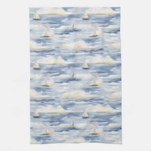 Linge De Cuisine Voiliers de rêve Motif d'aquarelle océanique (1)
