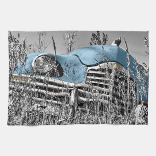 Linge De Cuisine Voiture bleue vintage