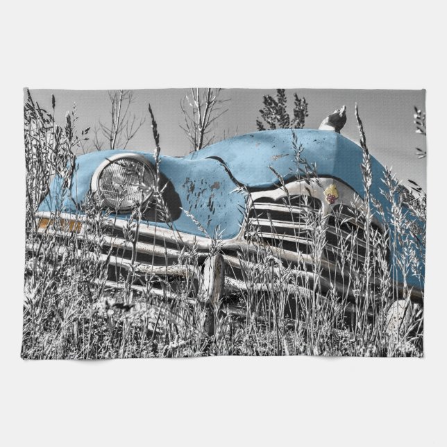 Linge De Cuisine Voiture bleue vintage (Horizontal)
