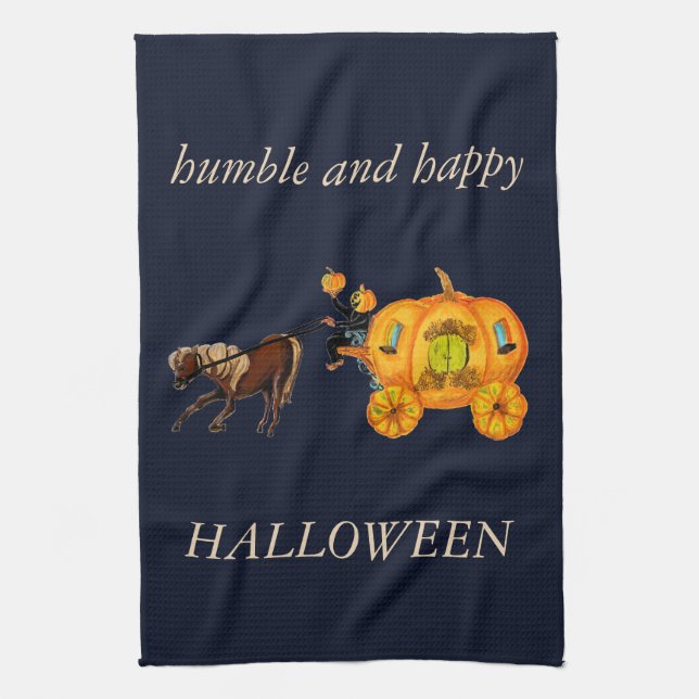 Linge De Cuisine Voiture Citrouille Halloween humble et heureux (Vertical)