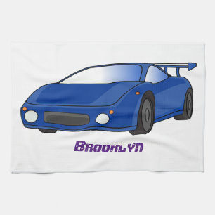 Linge De Cuisine Voiture de sport bleue avec illustration airfos