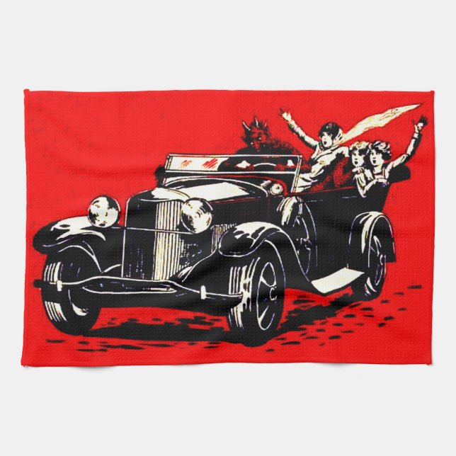 Linge De Cuisine Voiture rouge Krampus Kidnapping (Horizontal)