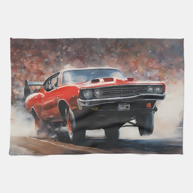 Linge De Cuisine Voiture rouge Vintage (Horizontal)