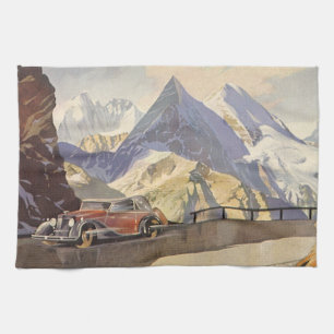 Linge De Cuisine Voiture Vintage sur Mountain Road en hiver avec ne