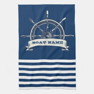 Linge De Cuisine Volant de bateau nautique, rayures bleu marine
