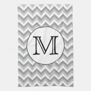 Linge De Cuisine Votre lettre. Monogramme Motif gris Zigzag.