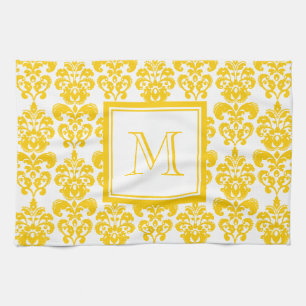Linge De Cuisine Votre monogramme, motif jaune 2 de damassé