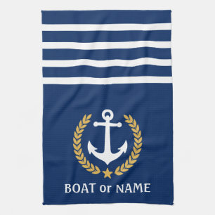 Linge De Cuisine Votre nom de bateau Ancre Gold Style Laurel Blue