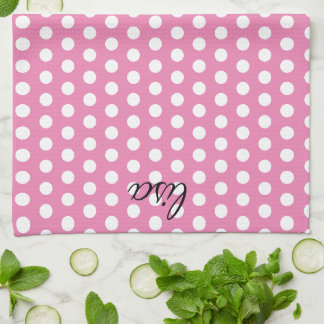 Linge De Cuisine votre nom en rose et blanc points motif tendance