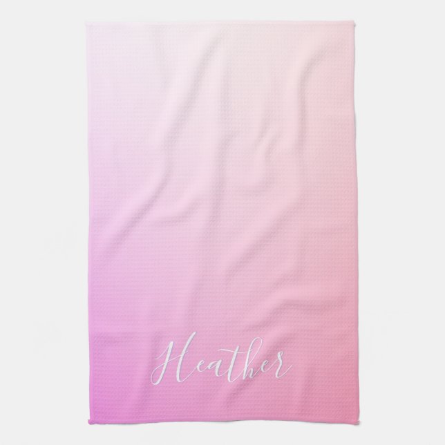 Linge De Cuisine Votre nom ou mot | Pink Ombre Gradation (Vertical)