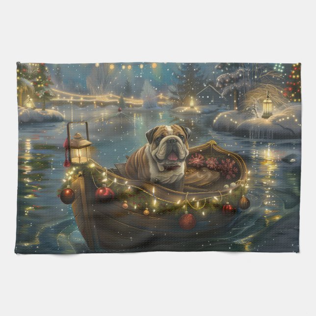 Linge De Cuisine Voyage du festival de Noël de Bulldog (Horizontal)