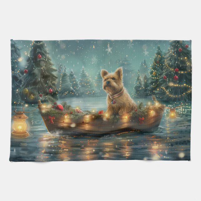 Linge De Cuisine Voyage festif de Noël de Cairn Terrier (Horizontal)