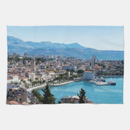 Linge De Cuisine Vue aérienne de la ville divisée en front de mer,