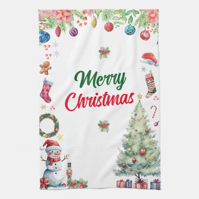 Linge De Cuisine Watercolor Christmas Holiday  (Vertical)