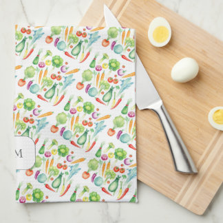 Linge De Cuisine Watercolor vegetables pattern monogrammed