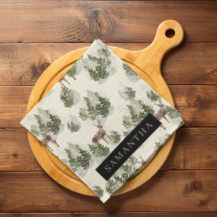 Linge De Cuisine Watercolor Winter Forest Motif sans joint