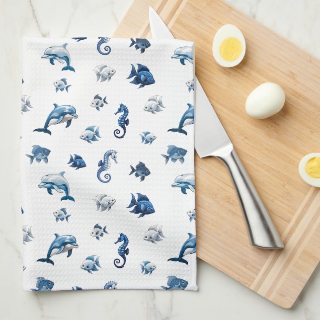 Linge De Cuisine Wedgewood Blue Ocean Créatures ! (Quart Plié)
