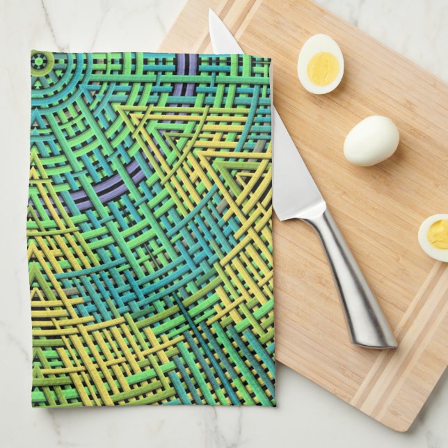 Linge De Cuisine Weer Mandala jaune vert et bleu (Quart Plié)