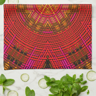 Linge De Cuisine Weer Mandala rouge rose et jaune