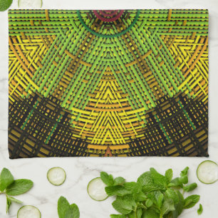 Linge De Cuisine Weer Mandala vert jaune et rouge
