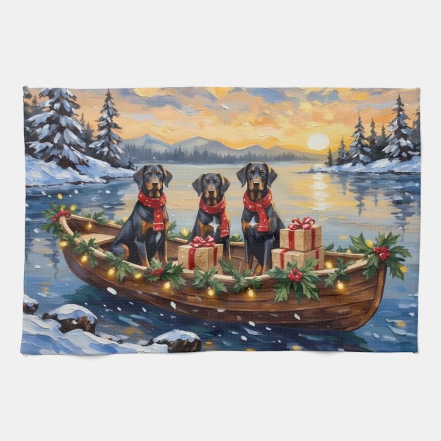 Linge De Cuisine Weimaraner Christmas Boat Holiday (Horizontal)