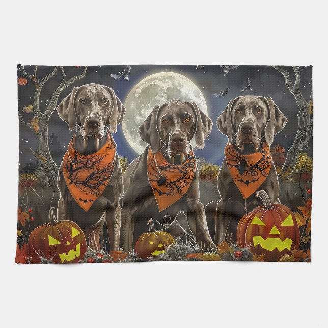 Linge De Cuisine Weimaraner Halloween Éffrayant (Horizontal)