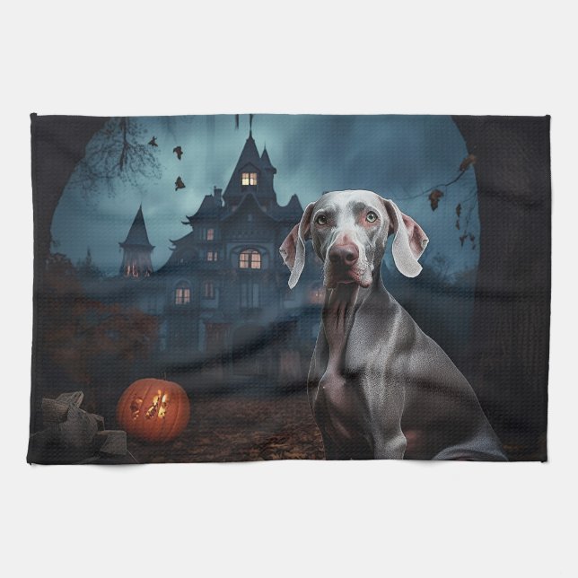Linge De Cuisine Weimaraner Halloween effroi (Horizontal)