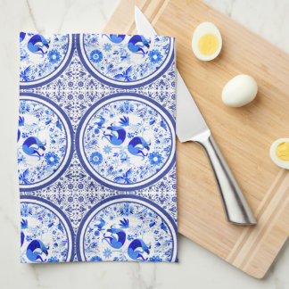 Linge De Cuisine Weimaraners, Lapins et Oiseaux Otomi Bleu & Blanc