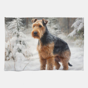 Linge De Cuisine Welsh Terrier Laisser Neige Noël