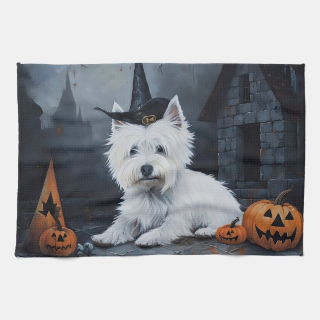 Linge De Cuisine West Highland White Terrier Citrouille Halloween (Horizontal)