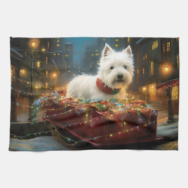 Linge De Cuisine West Highland White Terrier Festif de Noël (Horizontal)