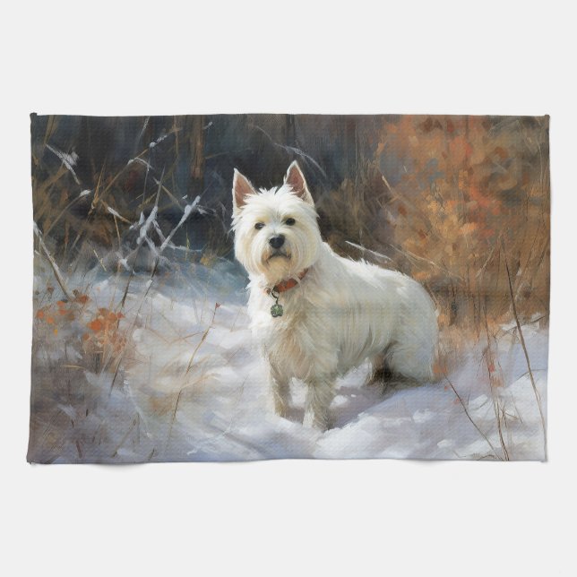 Linge De Cuisine West Highland White Terrier Laissons neiger Noël (Horizontal)