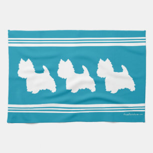 Linge De Cuisine Westie Silhouette sur Turquoise