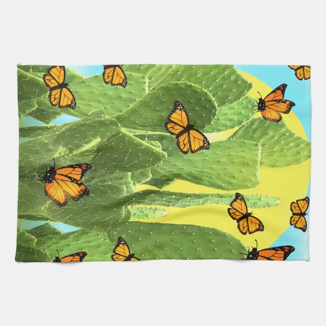 Linge De Cuisine Whimsical Cactus And Butterflies (Horizontal)
